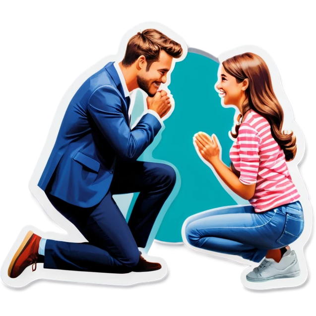 Girl on knees proposes guy  emoji