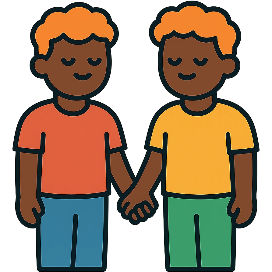 pair of affectionate Black men with ginger hair, holding hands, colorful icon style emoji