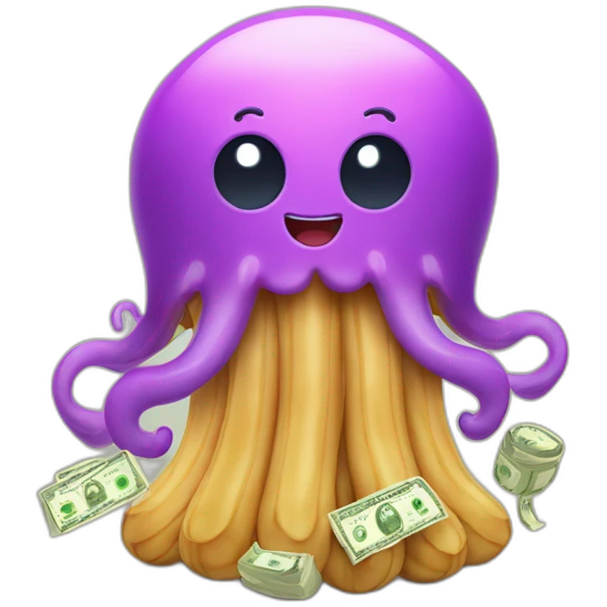 Peanut butter cute jellyfish hugging money bag emoji