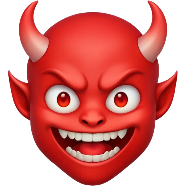 red demon emoji face with small fangs and cute smile emoji