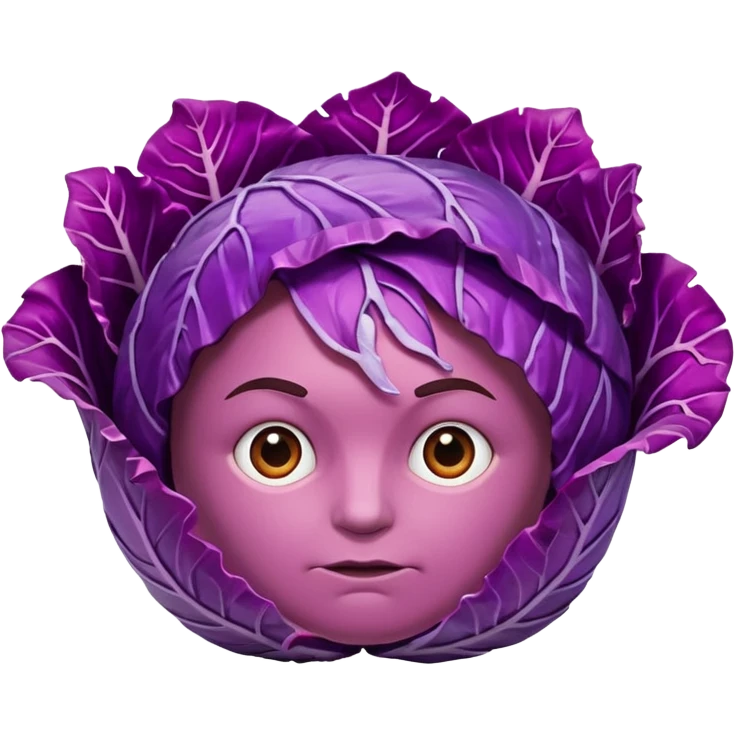 Red cabbage shreds without bowl with big cabbage head in the background emoji