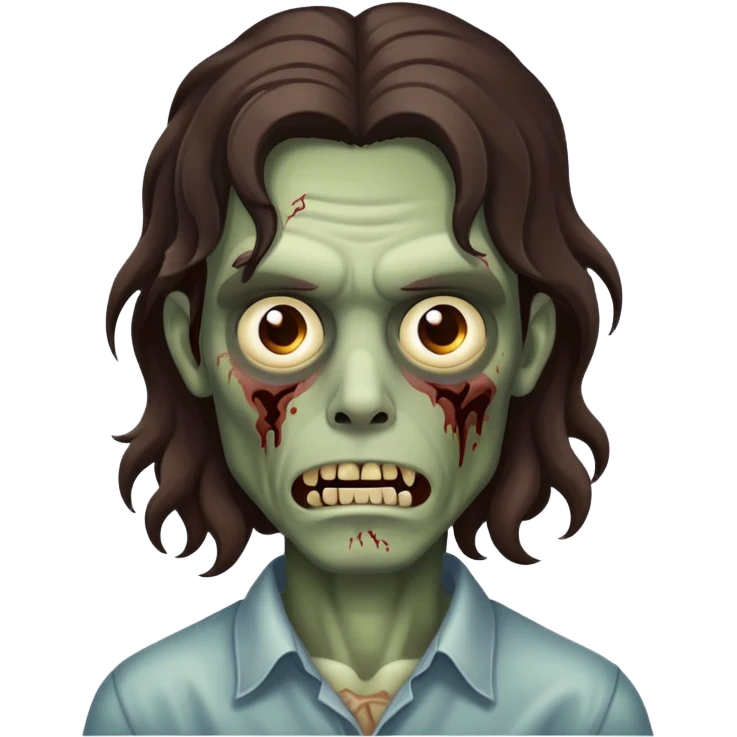 man zombie with long dark bown wavy hair emoji
