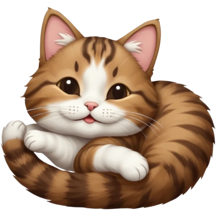 dark brown tabby and white cat in funny positions upside down with eyes closed emoji