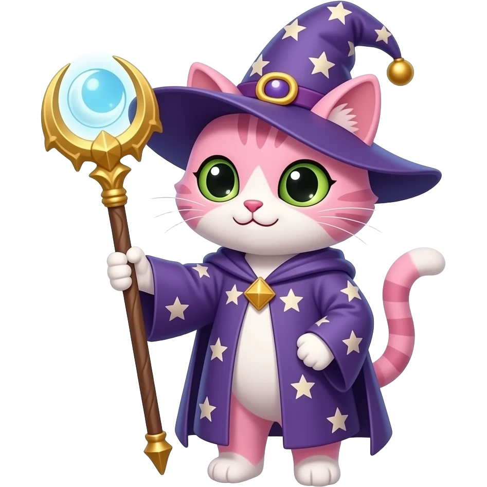 pink cat wizard waving with moon ward emoji