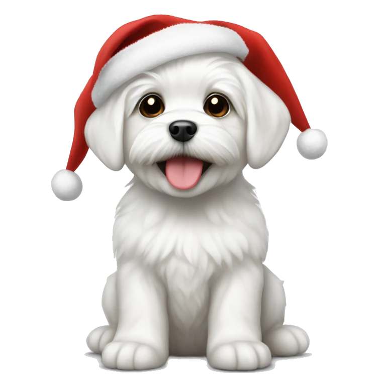 White maltese puppy with a christmas hat emoji