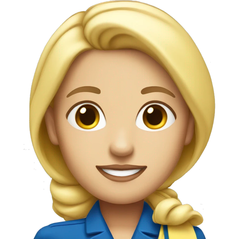 White blonde flight attendant with blue uniform and yellow scarf without hat emoji