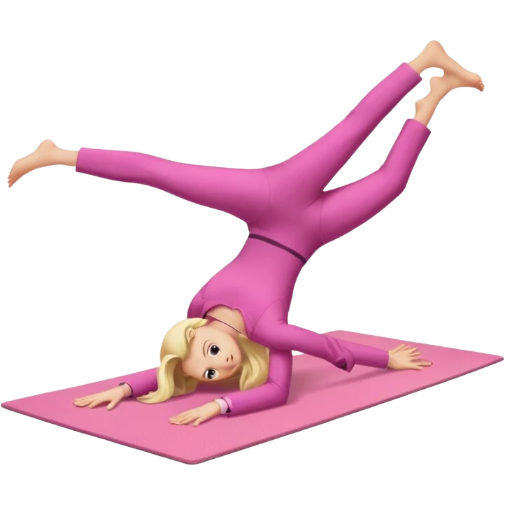 A fair-haired girl in a pink suit does a back bridge on a mat emoji
