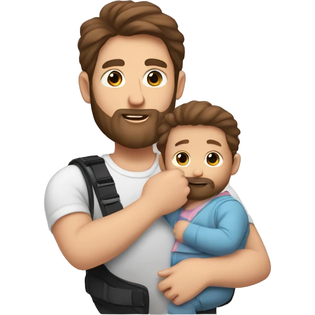 Brown hair man with ￼beard holding baby girl in a carrier emoji