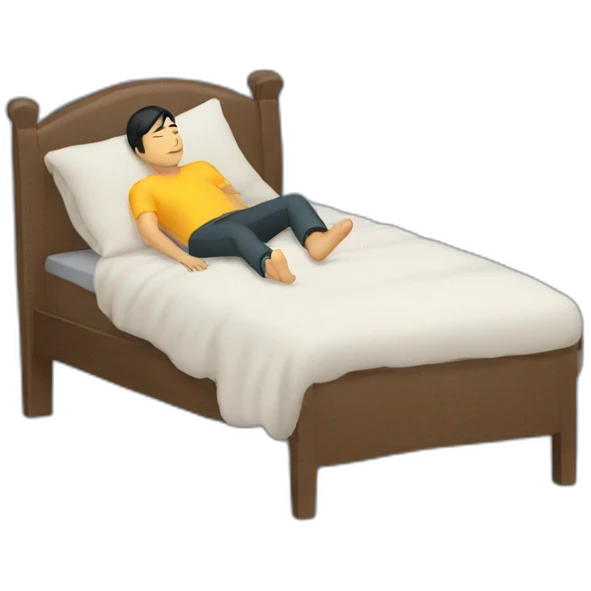 Asian guy sleeping on side with a cushion between his foot emoji