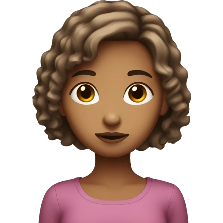 girl with brown hairs, who hold her phone with a thoughtful face and look at its screen emoji