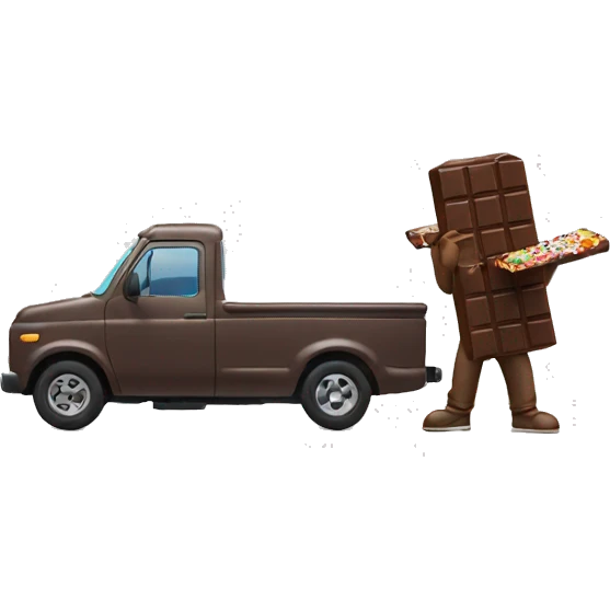 guy eating chocolate bar filming a truck emoji