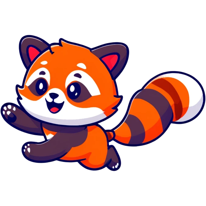 cute red panda jumping, cartoon sticker style, less orange fur emoji