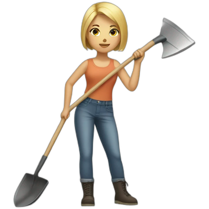 a blonde short straight haired girl with shovel emoji
