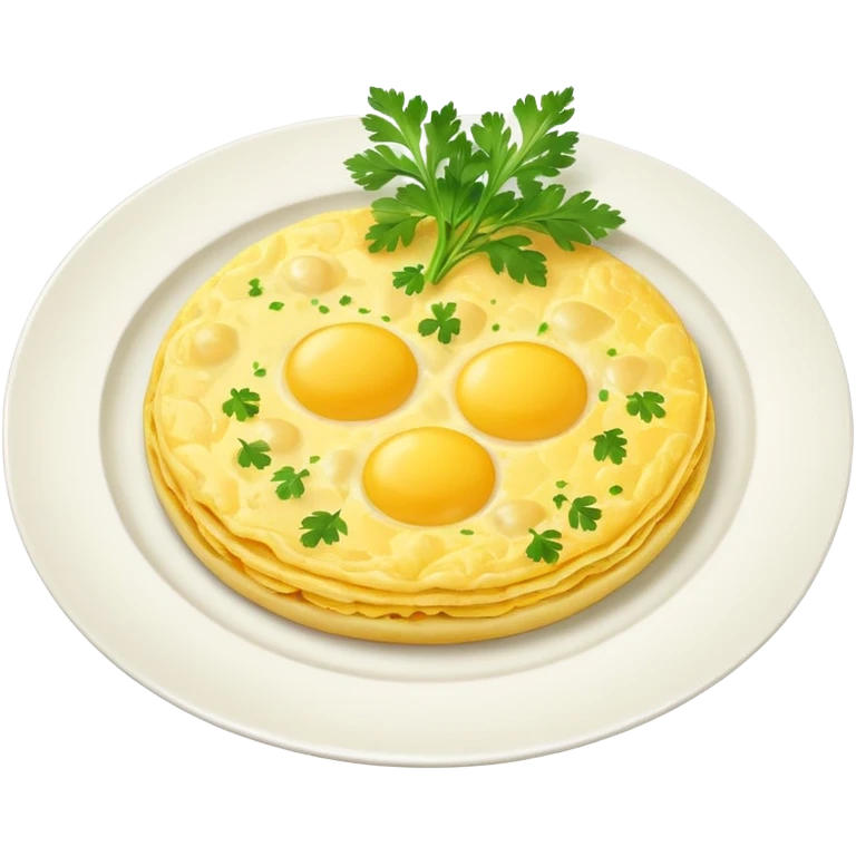 omlette on plate, some garnish on omlette emoji