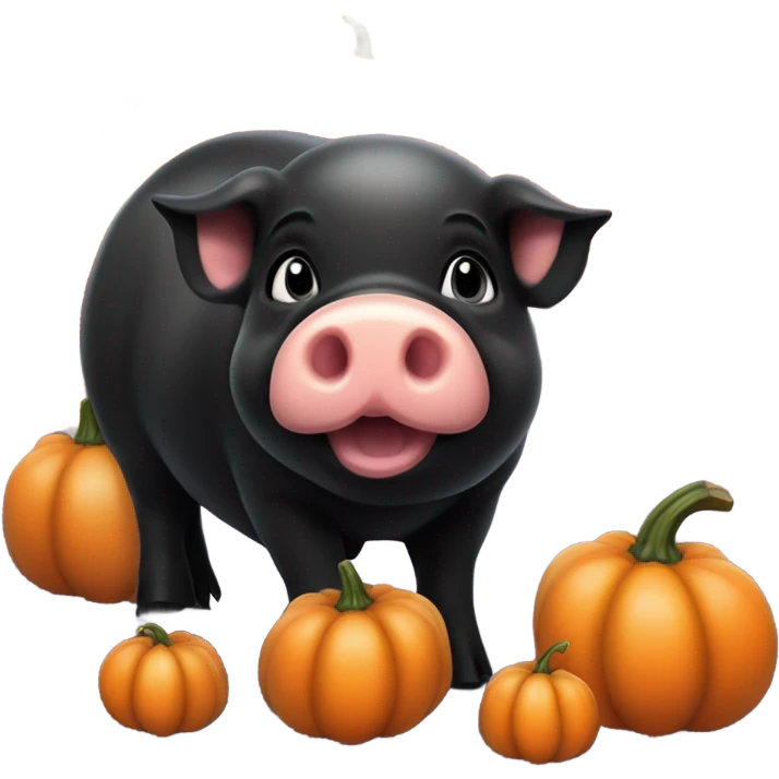 cute baby black pig at pumpkin fields emoji