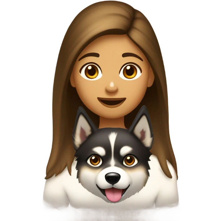 Une fille aux cheveux brun foncé fais un bisous sur la joue  a un Husky doré clair emoji