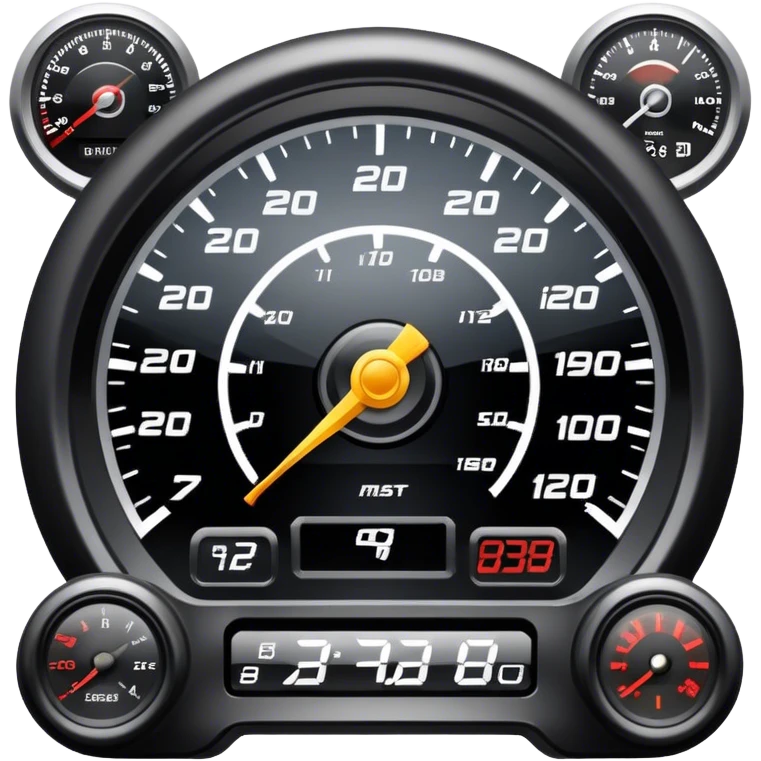 An icon showing a racing game interface, inspired by Grand Turismo. The design features a garage with a selection of high-performance cars, along with race track visuals in the background. Speedometer, lap timer, and other HUD elements add to the excitement. Transparent background emoji