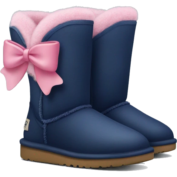 Realistic pair of pink to navy blue Ugg fur boots with bows. emoji