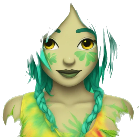 420 Tie dye hippie person flower crown tattoos hemp leaves cyan green yellow hazard stripes dark colours emoji
