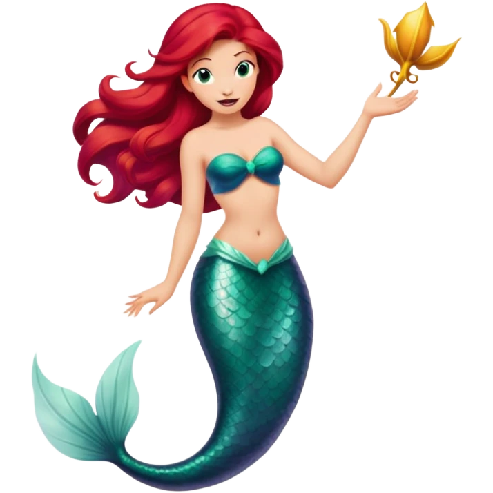 Disney Ariel mermaid singing, red hair flowing, green tail emoji