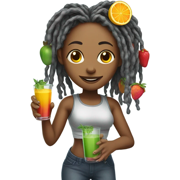 Cyborg lady with locs juice fruit emoji