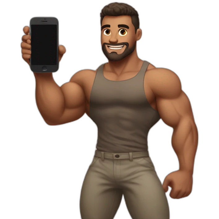 muscular bro holding phone emoji