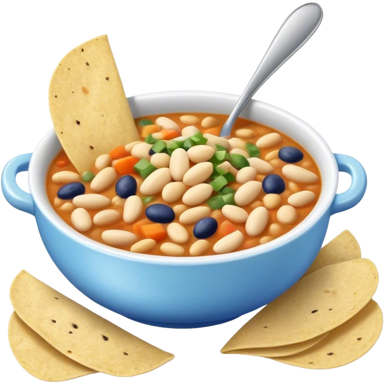 White bean chicken chili with blue chips emoji