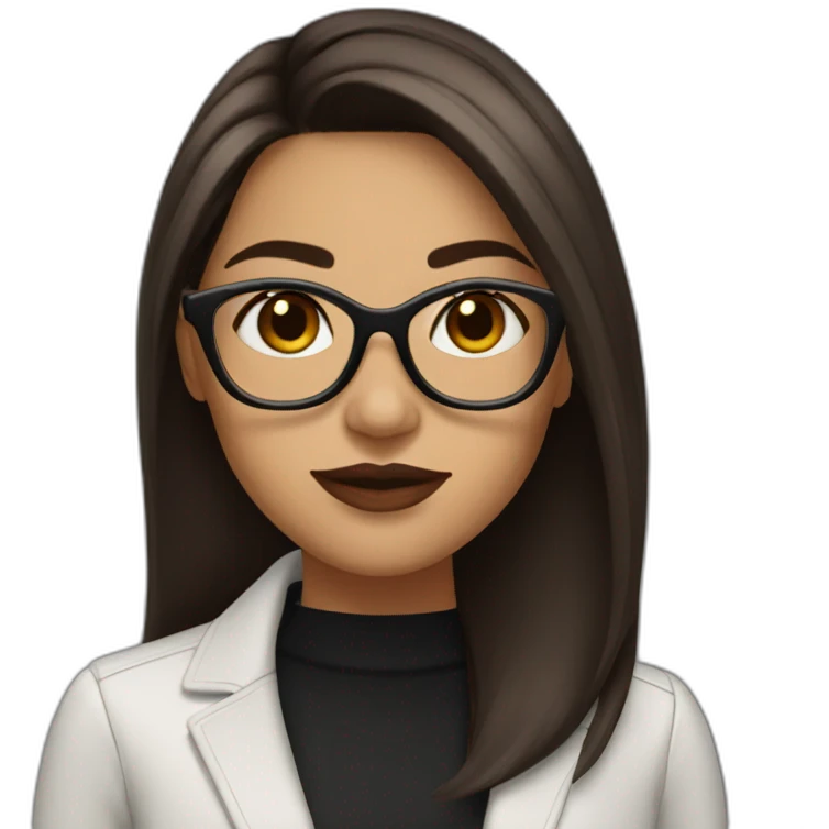 latina with glasses and dark long brown straight hair with big lips emoji