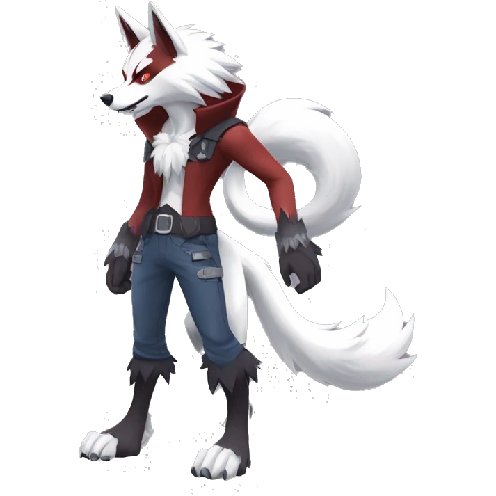 Edgy Anthro-Lycanroc-Red-White-Werewolf-Midnight-form Full Body emoji