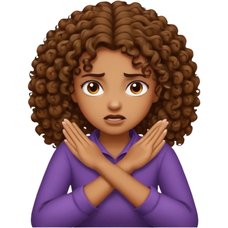 Brown curly girl crossed hands grabbing neck angry fave  emoji