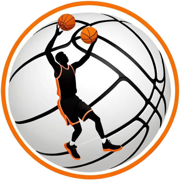 Ultimate minimal basketball silhouette, orange circle with only essential black lines, tiny NBA Spalding mark, iOS emoji style emoji