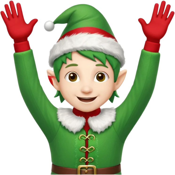 DUENDE NAVIDEÑO SONRIENDO CON DIENTES Y MANOS ARRIBA ANIMANDO emoji