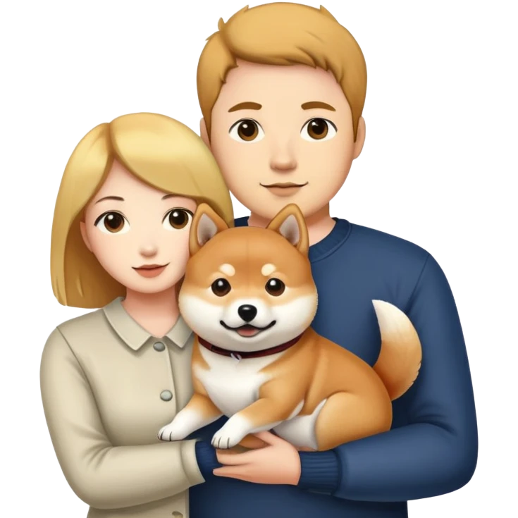A man- and -a woman- holding -a Shiba Inu emoji