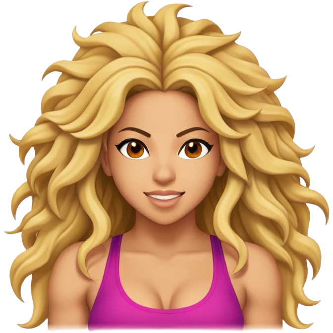 Cinematic Realistic Shakira Portrait Emoji, depicted as a dynamic charismatic pop icon with energetic movement and expressive features, rendered with vibrant textures and dynamic modern lighting that captures her global appeal. emoji