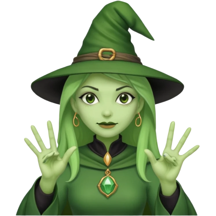 Green witch holding up 3 fingers with both hands emoji