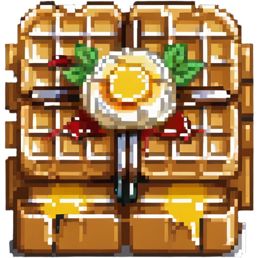 8-bit pixelated waffle with syrup and butter emoji