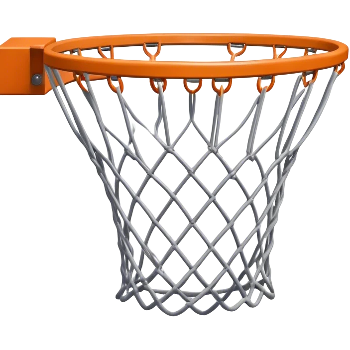 Cinematic Realistic image of a basketball hoop with a detailed metal rim and intricately woven net, captured in dynamic lighting that evokes the charged atmosphere of a competitive court emoji