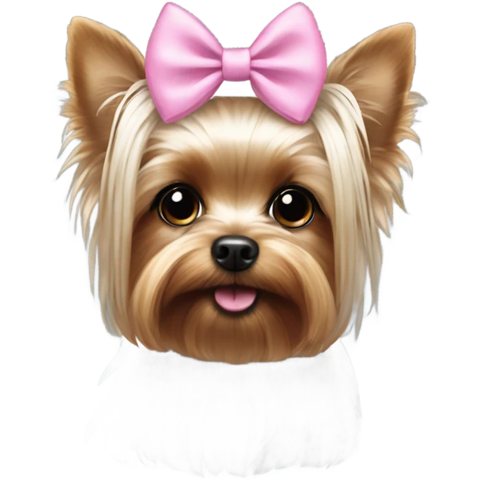 Yorkie with pink bow and oversized white wings emoji