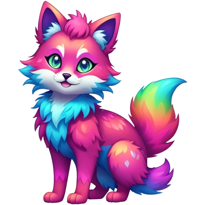 Vibrant multicolored neon-colored Falvie-Fionbri-creature-sparkle-feline-fursona, full body emoji