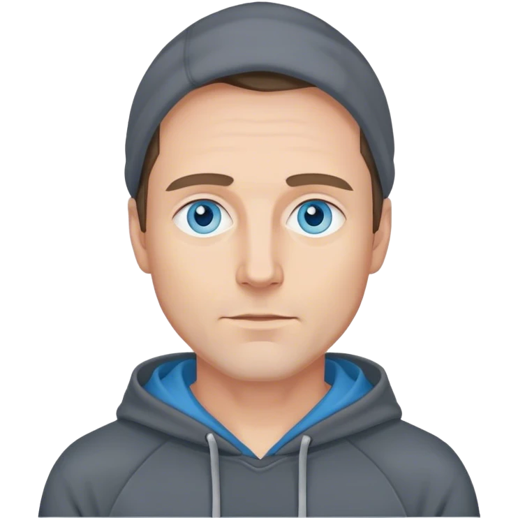 40 year old man with blue eyes in a dark grey hoodie indoors  emoji