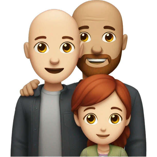 family a bald man with a red beard and a girl with dark hair hugging emoji