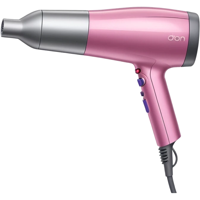 pink Dyson Supersonic hair dryer, side angle, realistic style, Features distinctive hollow circular head with the barrel running through the center, sleek modern design, glossy pink finish with metallic silver accents on the nozzle ring. Compact proportions , clean lines, slight shading. Grey Nozzle emoji