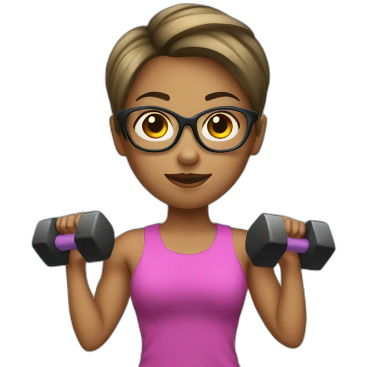 Sports Girl with short hair glasses holding dumbbell emoji