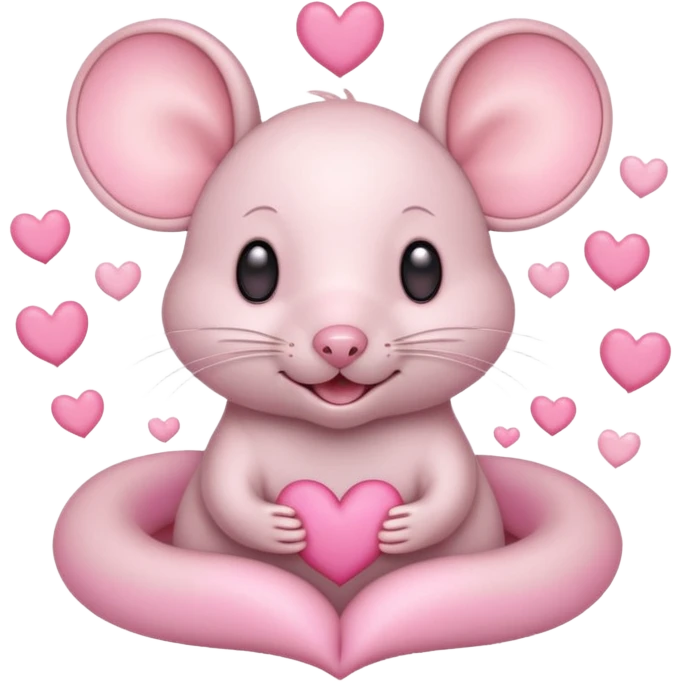 pastel cream cartoon mouse with large, round, pink-lined ears. The mouse has heart eyes, a small open mouth, and is surrounded by floating pink hearts, conveying a feeling of love, adoration, or strong affection. emoji