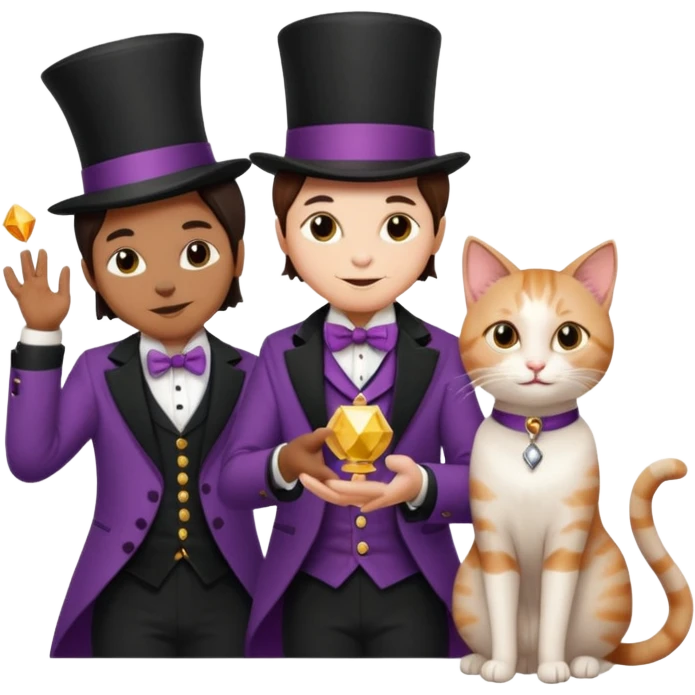 magician couple and their pet cat emoji