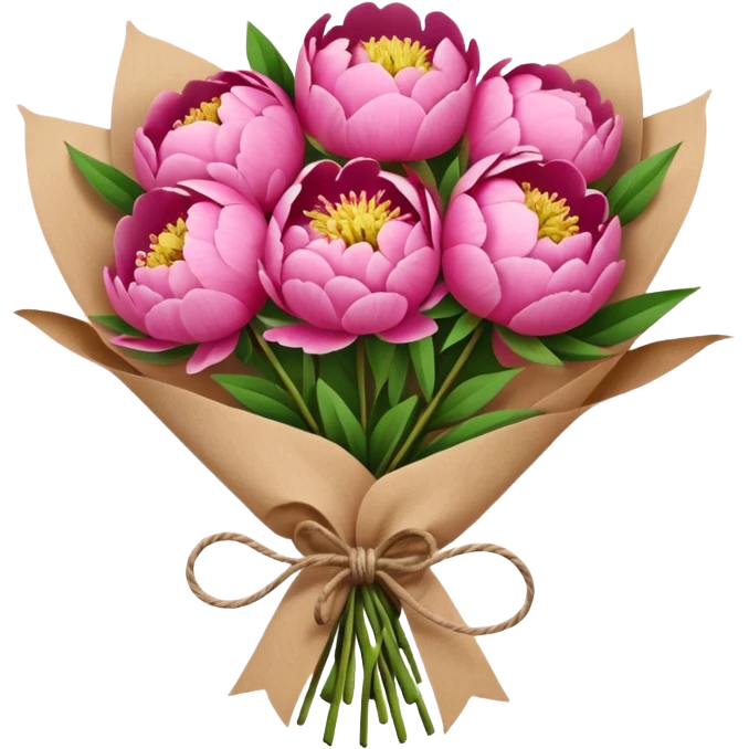 Bouquet of pink flower peony wrapped in kraft paper emoji