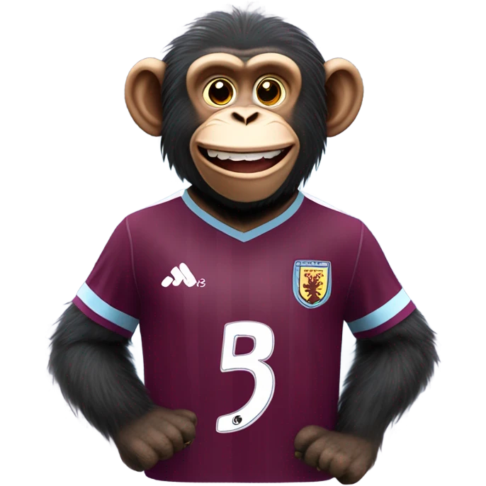 Fluffy chimpanzee in Aston Villa soccer jersey super happy  emoji