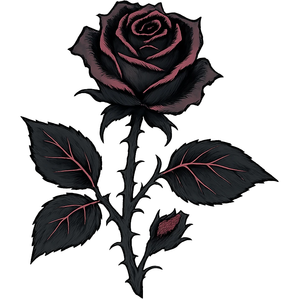 gothic rose, black and pink colors, ghibli style emoji