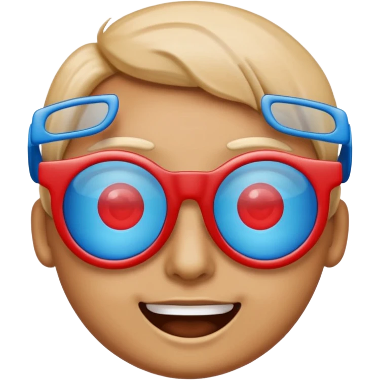 An emoji celebrating while wearing 3D glasses with a blue lens on the left and a red lens on the right. emoji