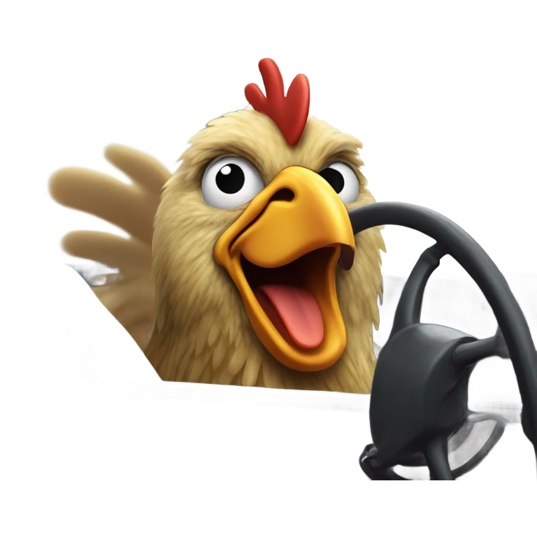 A chicken driving a car and singing  emoji